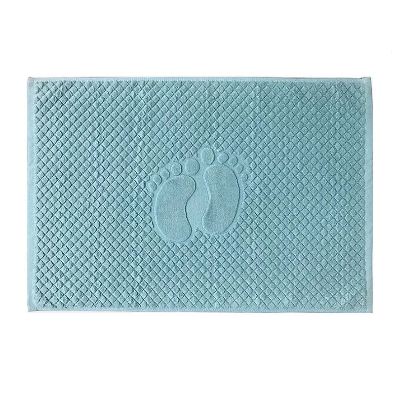 tapis bain coton absorbant motif pieds moderne vert clair gris bleu clair