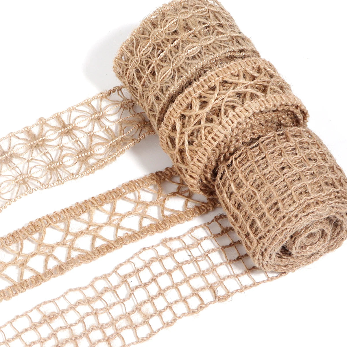 ruban décoratif toile jute motifs géométriques beige rustique artisanal emballage décoration mariage