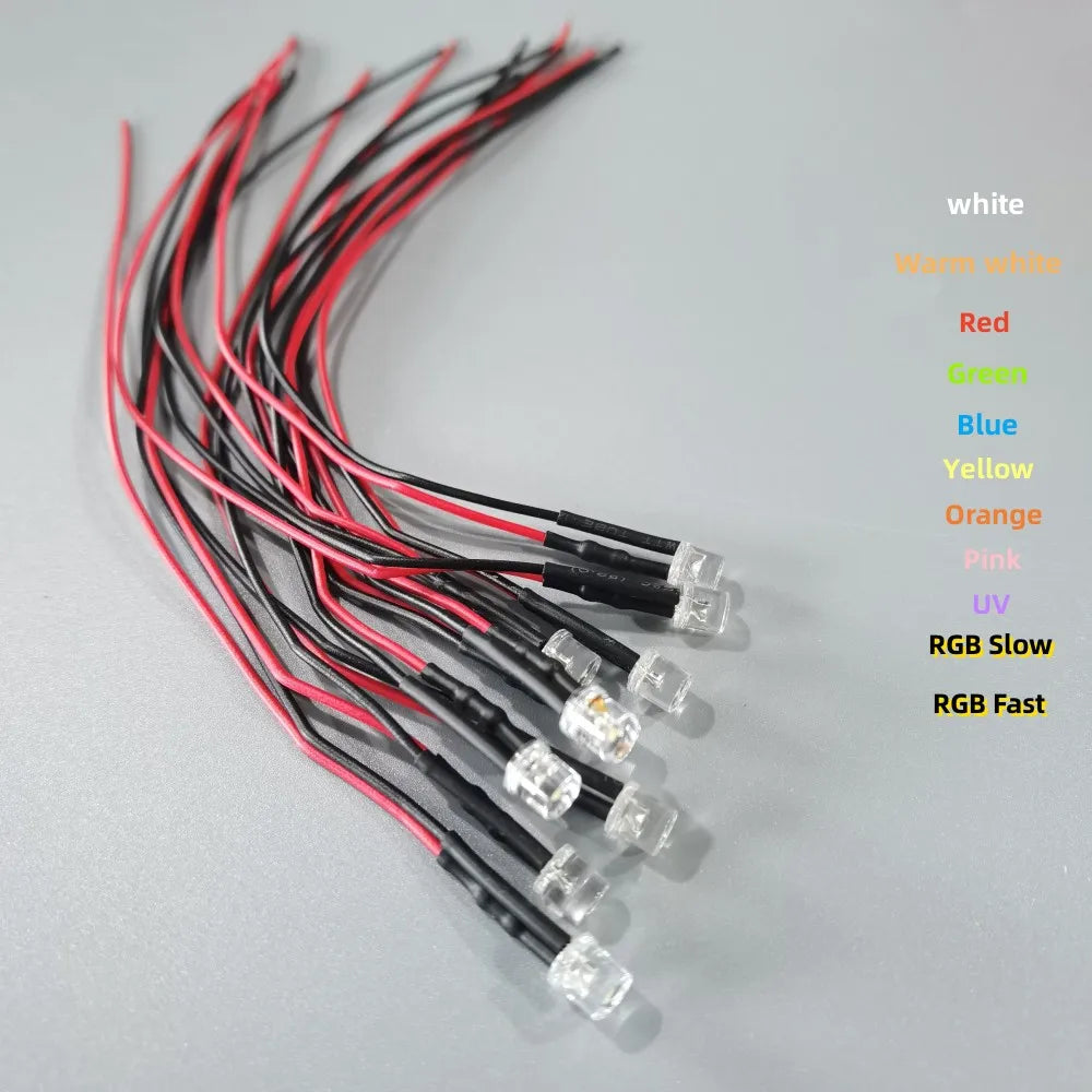 diode led plate transparente pré câblée rouge bleu vert jaune blanc rose uv rgb