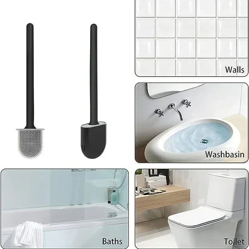 brosse wc silicone adhésive murale noire moderne sans odeur poignée antidérapante