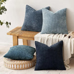 housse coussin carré tissage texture polyester coton moderne bleu marine clair beige marron