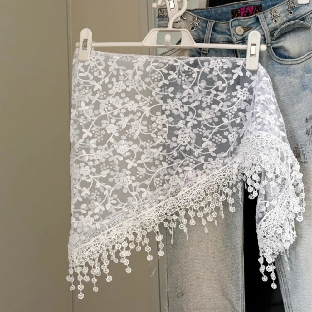 écharpe fleur broderie fine transparente été blanc junior femme asymétrique décontractée polyester haute élasticité