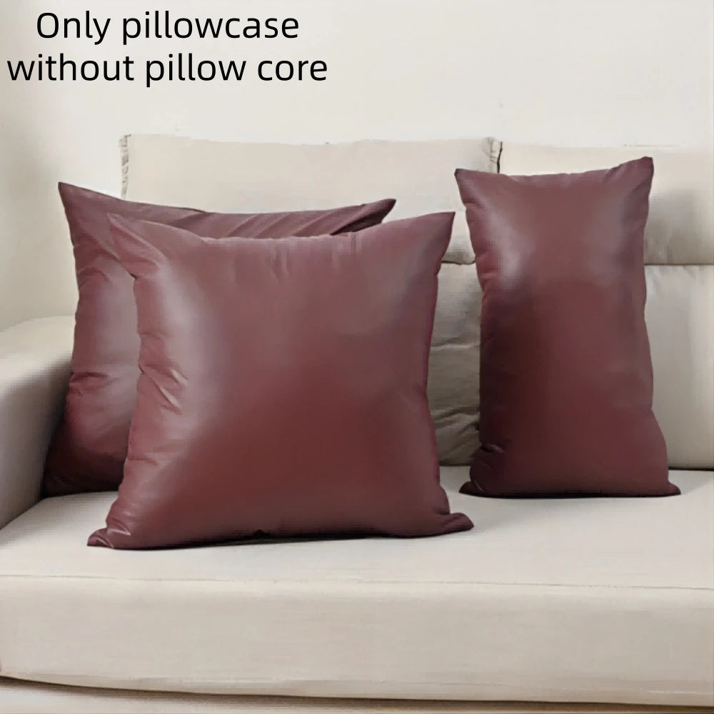 taies d'oreiller modernes cuir pu marron uni brillant 30x50cm 45x45cm 50x50cm opaques chambre salon