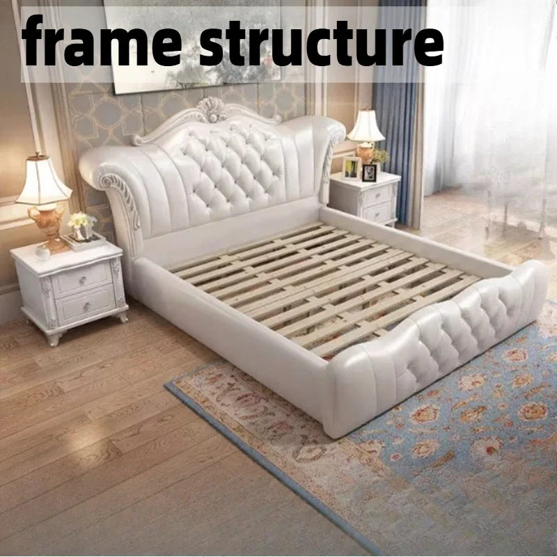 lit blanc rouge tufté cuir véritable classique luxueux chambre master