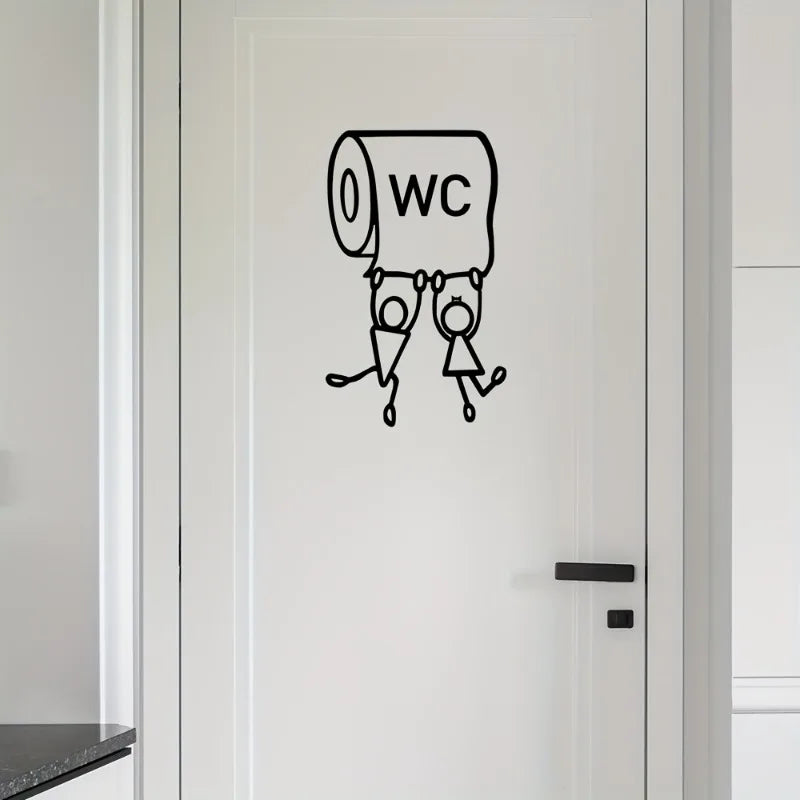 autocollant mural humour wc papier toilette personnages attachés noir brillant geometric simple