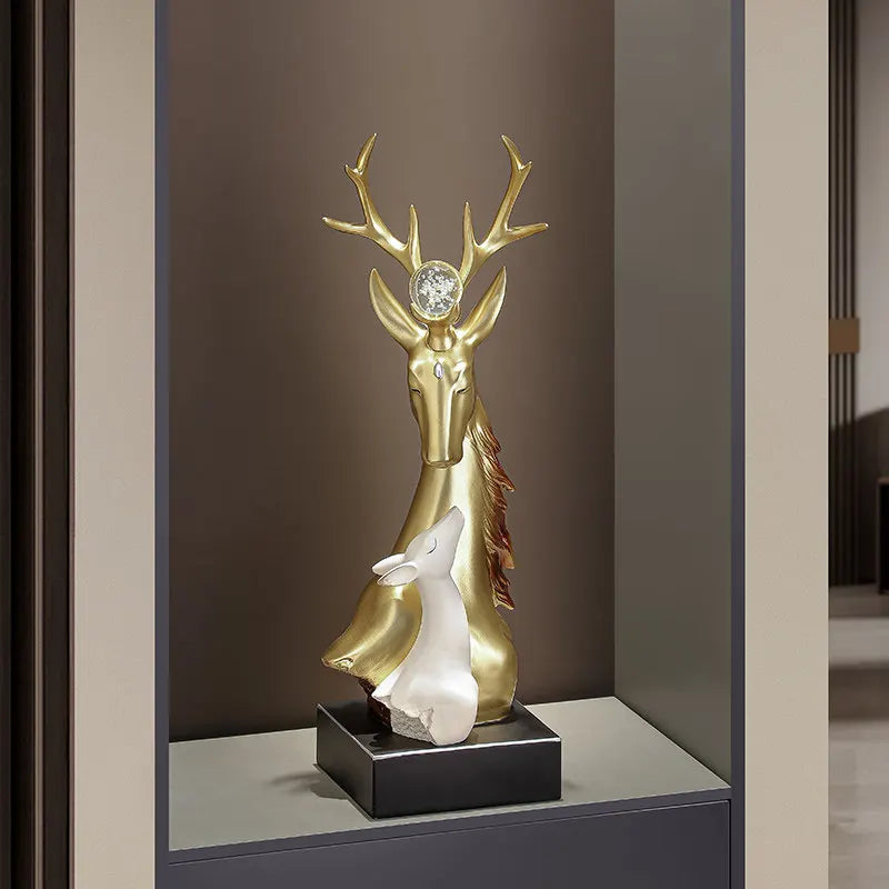 Sculpture résine cerf faon moderne élégant noir doré blanc salon entrée