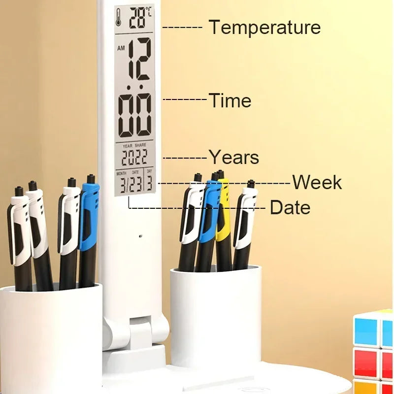 lampe led usb tactile pliable affichage numerique deux porte stylos moderne blanc
