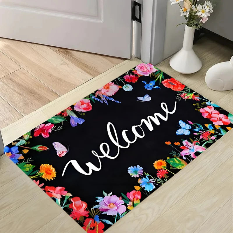 tapis d'entrée moderne fleurs tournesols bienvenue 30x50cm 40x60cm 50x80cm résistant antidérapant