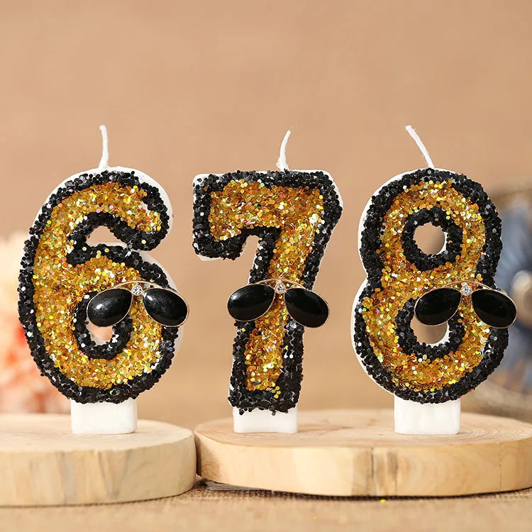 bougies forme chiffres paillettes dorées or noir festives anniversaires tringles
