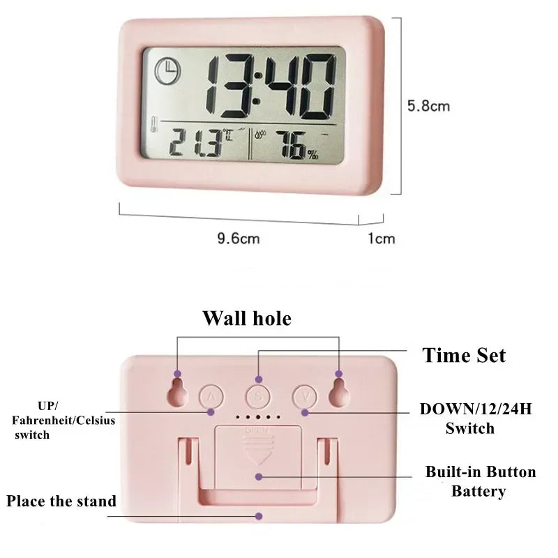 horloge murale réveil numérique thermomètre hygromètre led moderne carré noir blanc rose vert