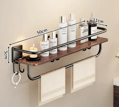 étagère salle bain bois marron foncé moderne fixée mur sans perçage réutilisable multifonctionnelle