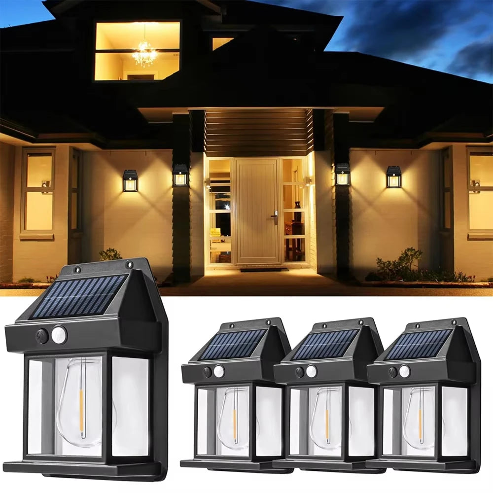 lampe solaire murale moderne noire transparente panneau solaire tête détection LED filament