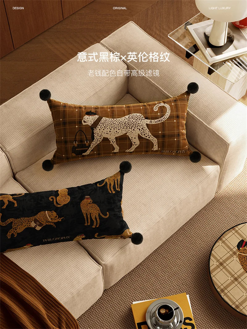coussin carré léopard velours beige moderne décoration intérieure 45x45cm 55x55cm