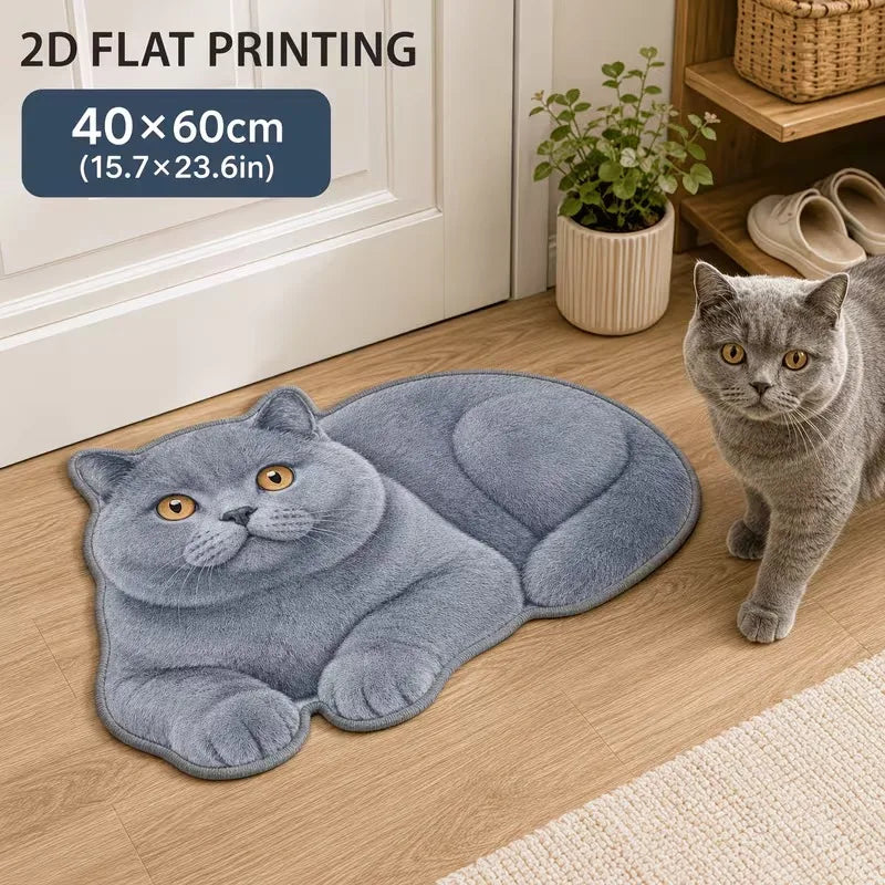 tapis gris chat imprimé antidérapant salon bain entrée feutre polyestère confortable
