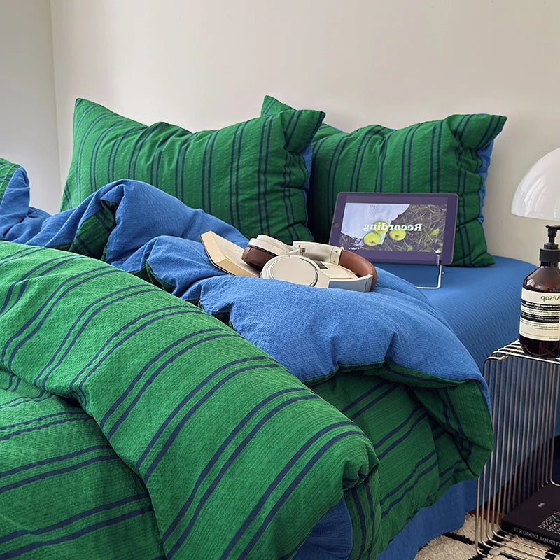 lit simple double ensemble literie housse couette étoiles géométrique taie oreiller drap polyester moderne