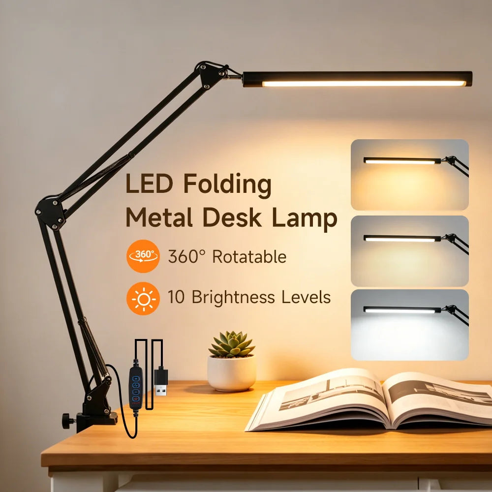lampe led noir moderne clip réglable 10 niveaux luminosité sans clignotement étude