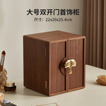 coffret bijoux bois marron tiroirs poignées dorées rangement moderne minimaliste