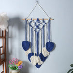 tapisserie boho chic macramé franges coeurs orange blanc bleu vert marron clair coton mur