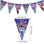 kit décoration anniversaire fille personnages dessin animé assiettes gobelets serviettes nappe guirlande rose violet