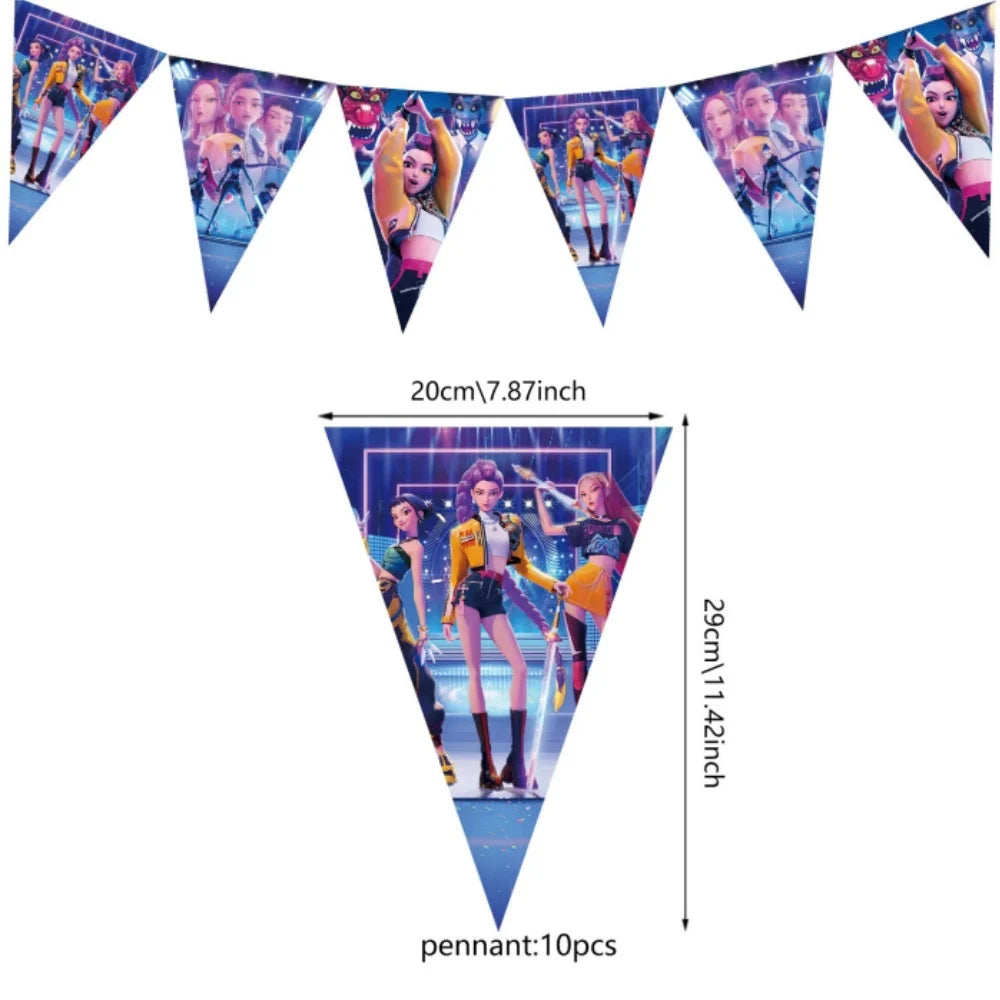 kit décoration anniversaire fille personnages dessin animé assiettes gobelets serviettes nappe guirlande rose violet