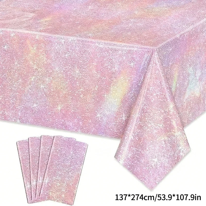 nappe paillettes violet rose argenté table festives galaxie étoiles pâques noël anniversaire mariage