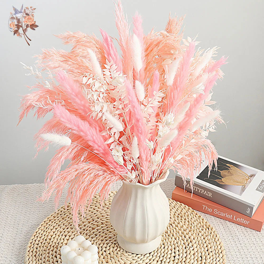 bouquet plumes roses blanches feuilles naturel decoration maison anniversaire couple