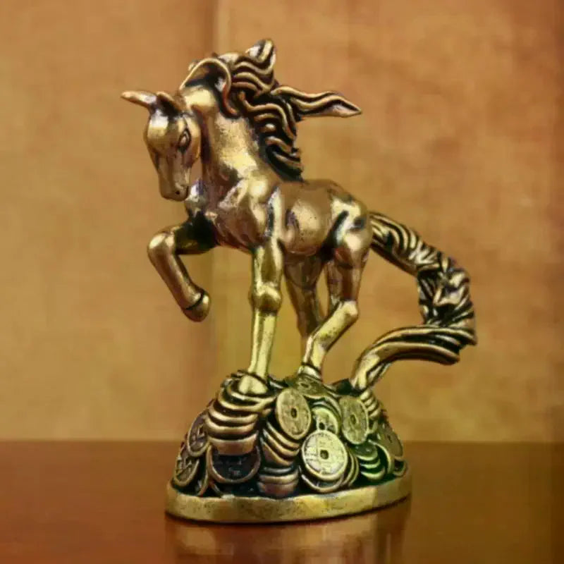 statue decorative cheval bronze details sculptes base pieces anciennes decoration traditionnelle asiatique