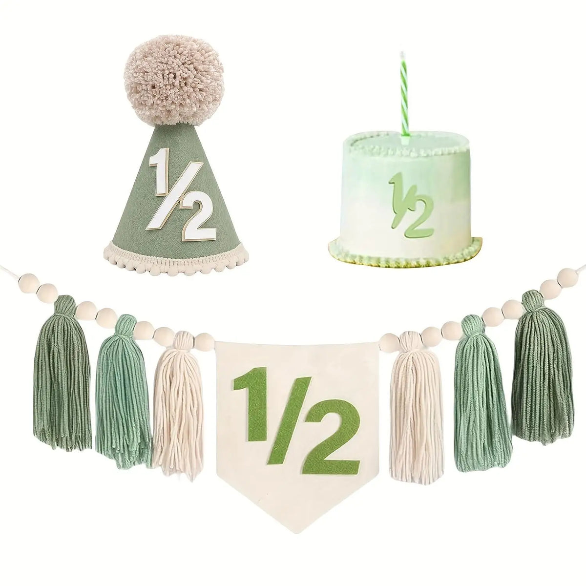 décoration anniversaire enfant kit ans guirlande pompons chapeau gâteau bougie