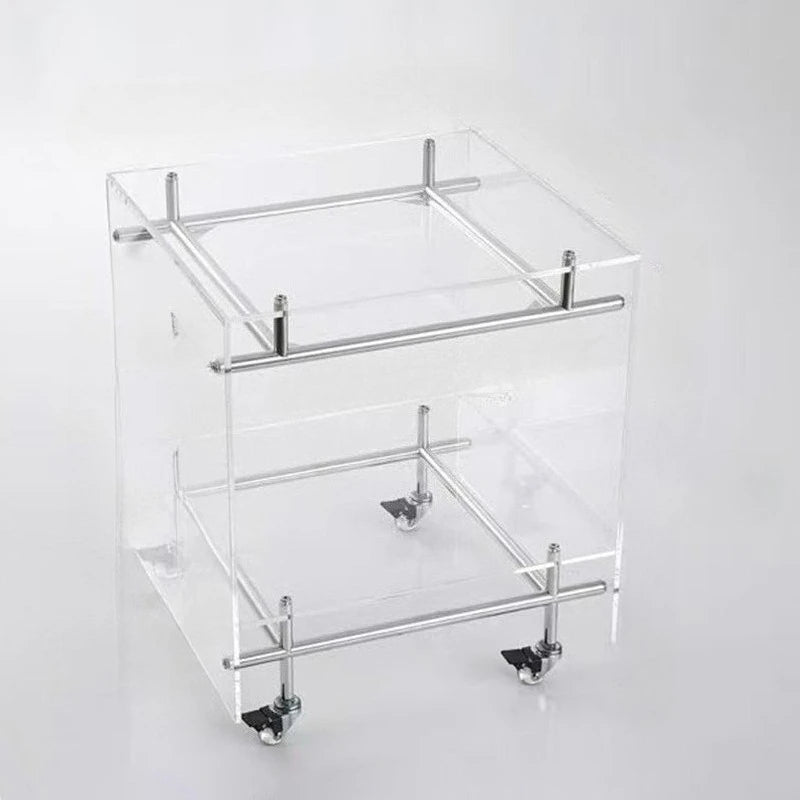 table basse moderne transparente roulettes minimaliste plateau carré blanc gris magazines vases télécommande