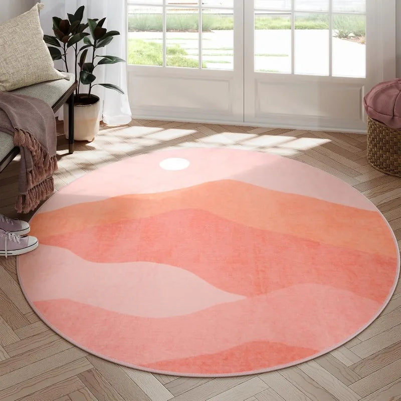 tapis rond moderne abstrait vert beige bleu orange gris blanc minimaliste 80x80cm 120x120cm salon