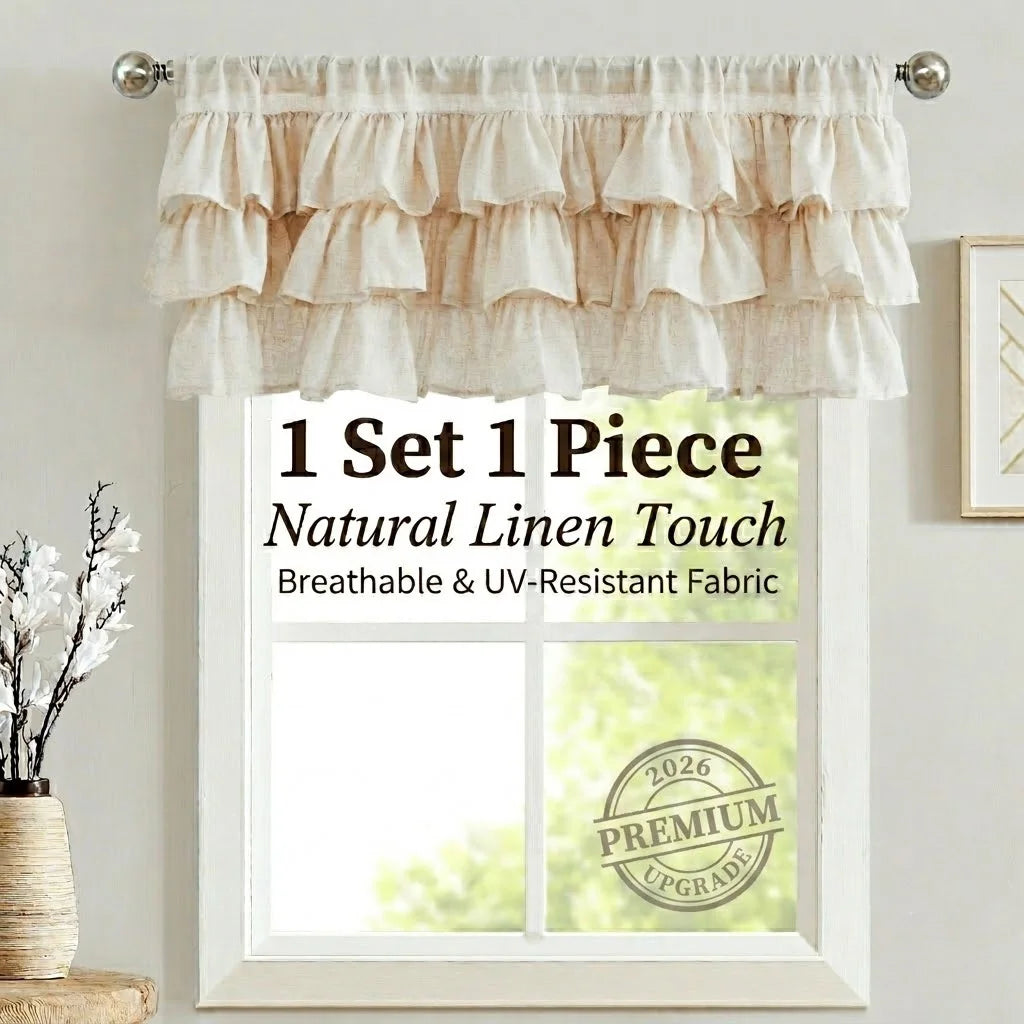 rideau lin rustique opacité beige clair plissé cuisine fenêtre simple