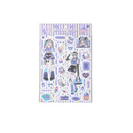 sticker kawaii fille personnages coeurs geometrique textes rose bleu violet doux