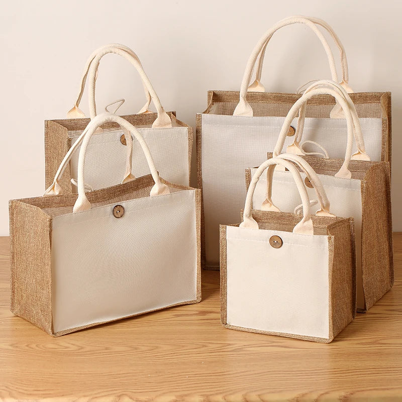 sac main toile jute polyester beige brun clair classique vintage poignées détachables fermé loquet