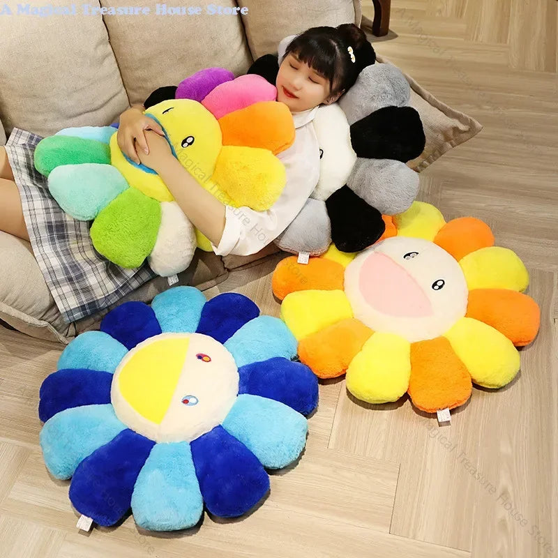 coussin peluche fleur tournesol multicolore doux décoratif grande taille confortable salon maison moderne