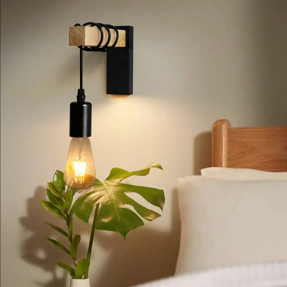 lampe murale bois naturel spirales noires moderne rustique fixée mur entrée chambre étude salon