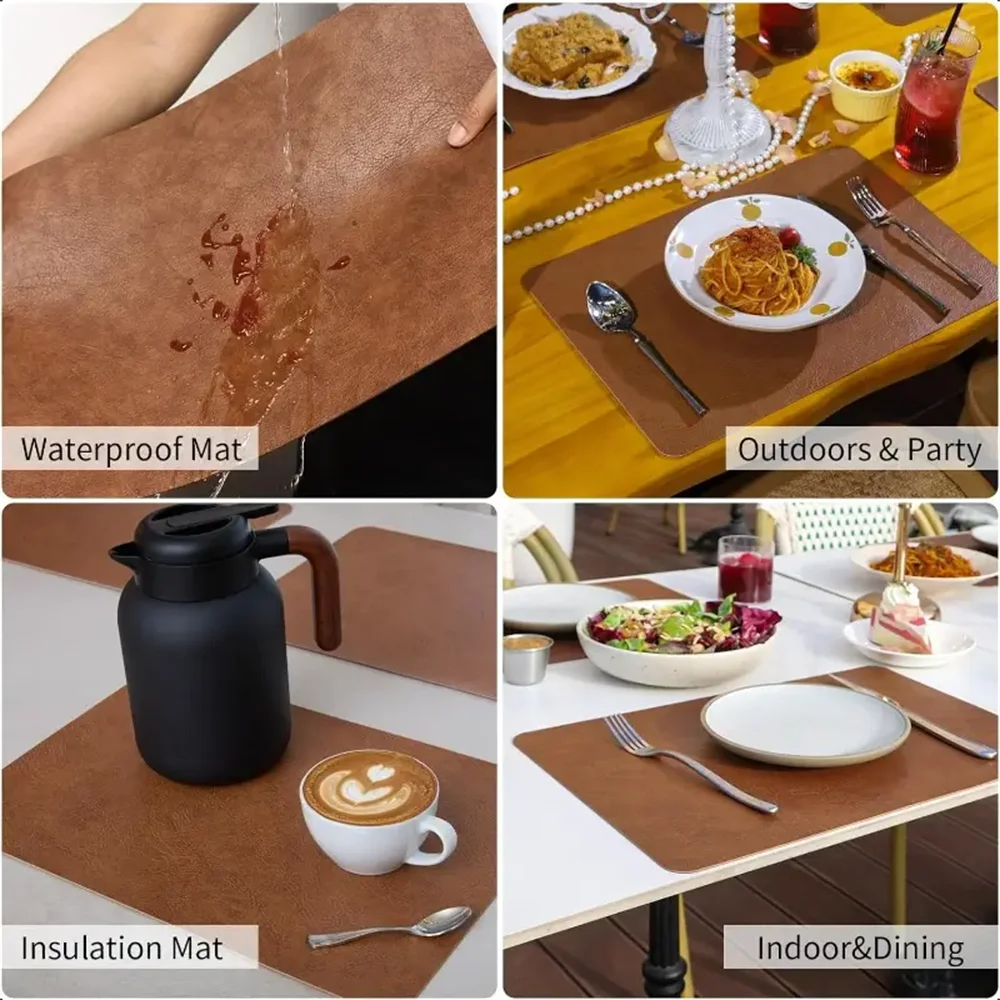 tapis table cuir marron clair moderne résistant chaleur antidérapant imperméable lavable 44.5x30CM