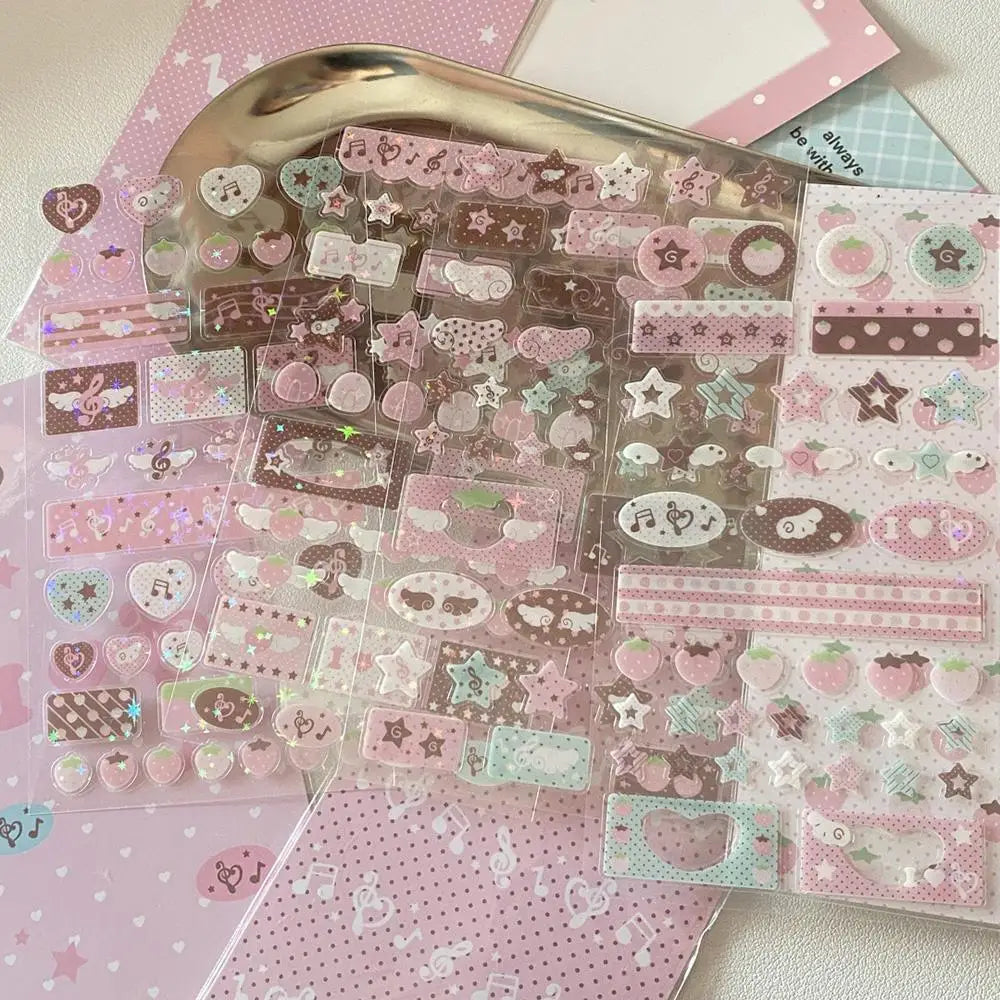 autocollants kawaii adhésifs notes musicales coeurs étoiles fruits géométriques rose blanc marron vert bleu