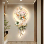 décoration murale moderne poissons floral feuilles lumineuse led beige rose verte doré