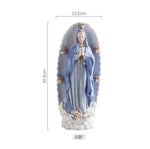 statue religieuse madone céramique bleu clair blanc doré details sculptés classique