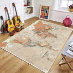 tapis carte monde géométrique bleu vert moderne salon chambre entrée polypropylène polyester