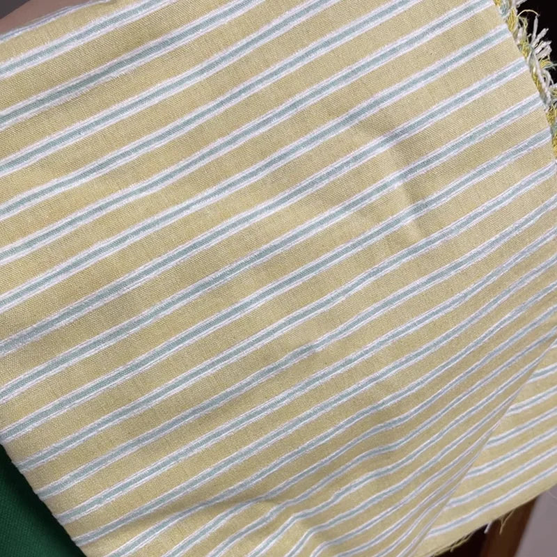 tissu rayé coton polyester bleu rose jaune décontracté pastel opalescent vertical fin rapide respirant