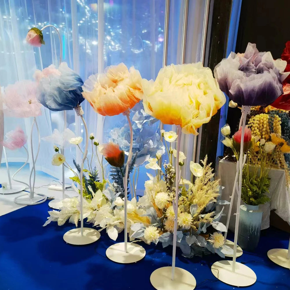 fleurs artificielles bleu rose blanc modernes décoration intérieure mariage anniversaire tulle velours