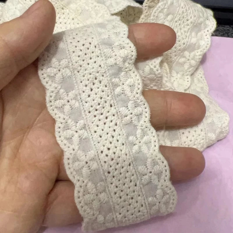 ruban dentelle fine motifs floraux blanc classique 100 coton 4.2cm large écologique bricolage décoration