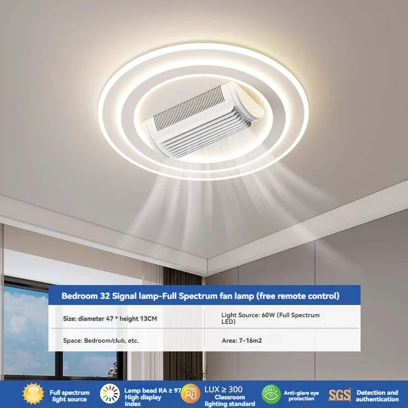 lampe ventilateur moderne blanc rectangulaire ligne horizontale led télécommande six vitesses