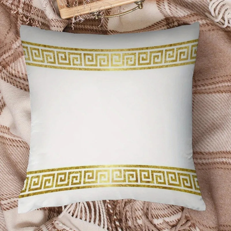 coussin carré blanc motif géométrique doré classique 100% polyester élégant salon chambre terrasse decoration