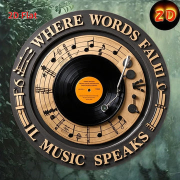 décoration murale disque vinyle notes musicales où mots échouent musique parle noir beige 20cm