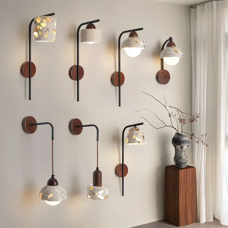 lampe murale moderne ampoule led noir marron beige blanc texture granulaire minimaliste fixée mur