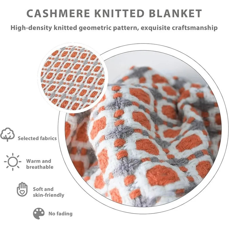 couverture tricotée acrylique motif géométrique moderne portable hiver été orange gris blanc