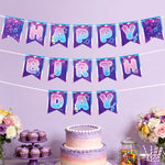 guirlande fanions violet bleu blanc rose étoiles notes musicales paillettes fil festif anniversaire enfant