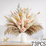 bouquet plumes graminées fleurs séchées blanc rose boho décoration intérieure anniversaire mariage